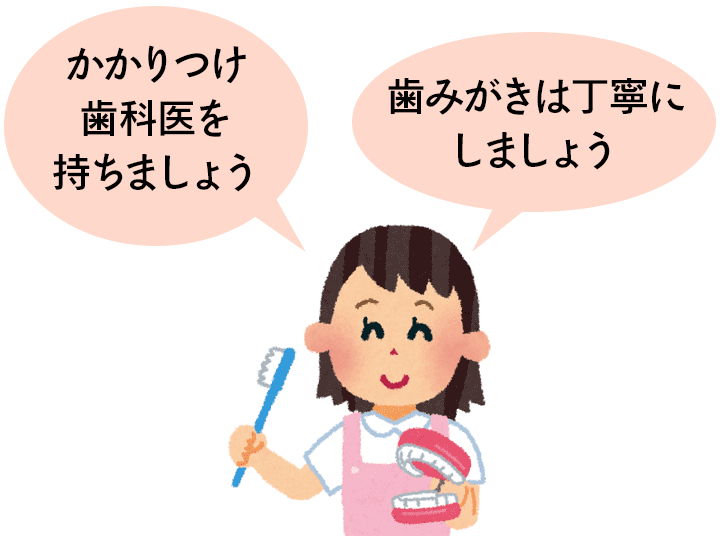 かかりつけ歯科医を持ちましょう　歯磨きは丁寧にしましょう